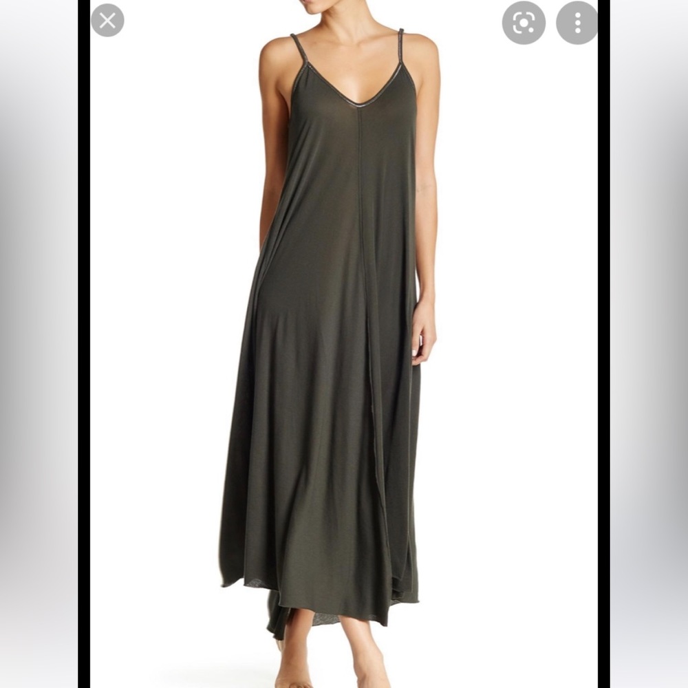 NWOT On Gossamer Spaghetti Strap Flowy Nightgown, Size L, Dark Olive